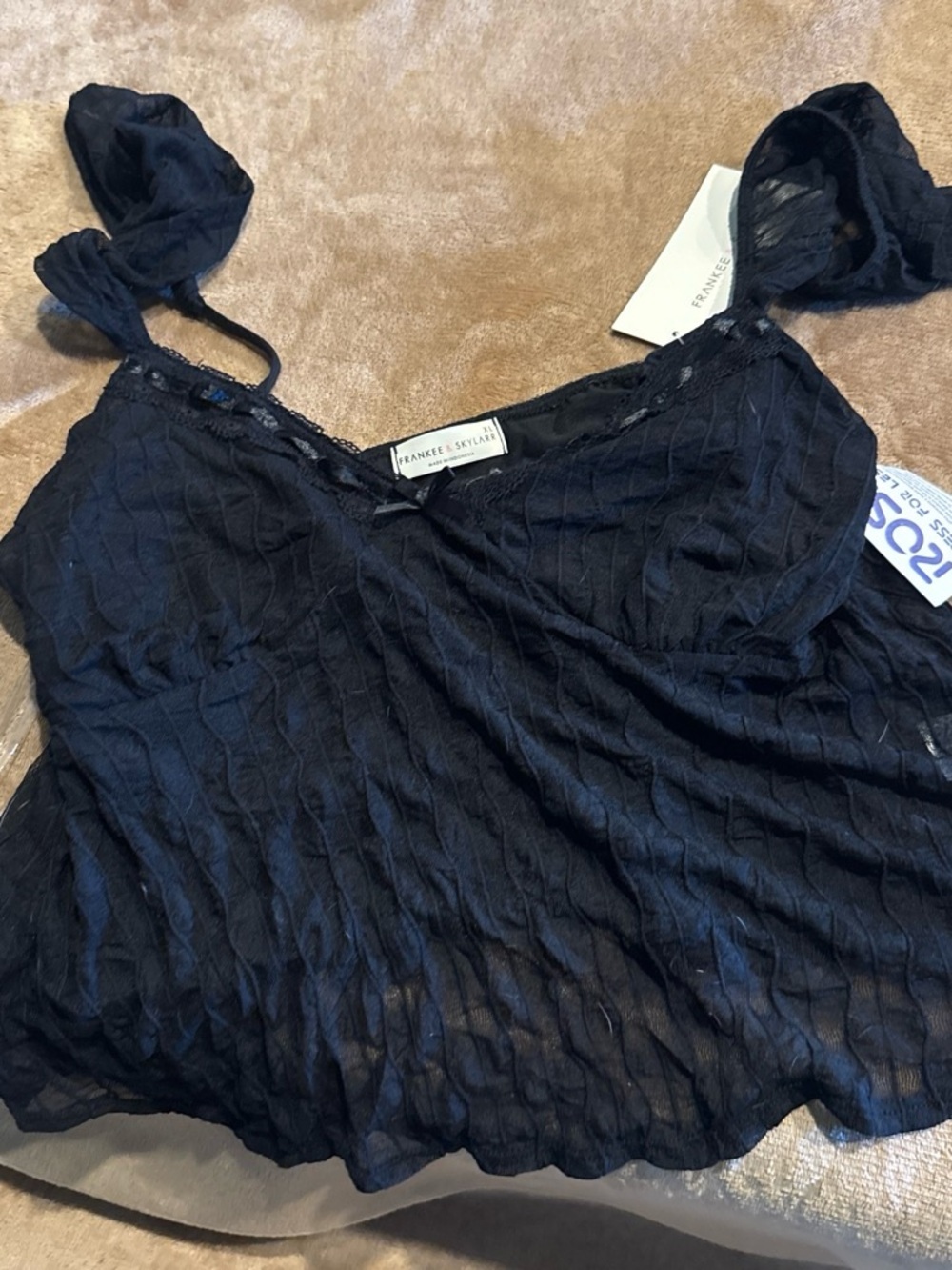 Black Crinkle V-Neck Cami Top